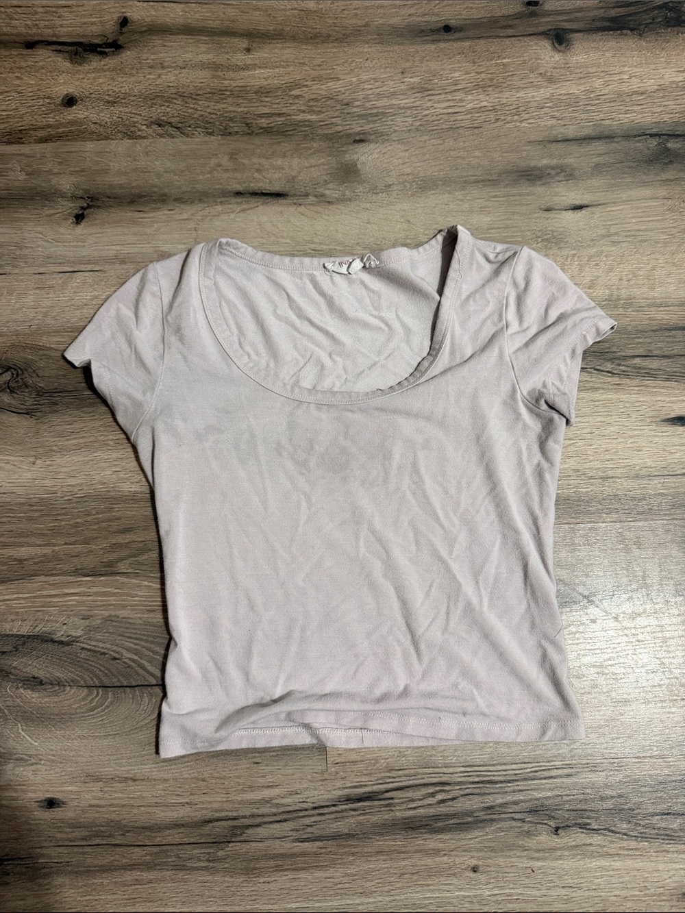 Pink Rose Scoop Neck Short Sleeve Top - Light Beige